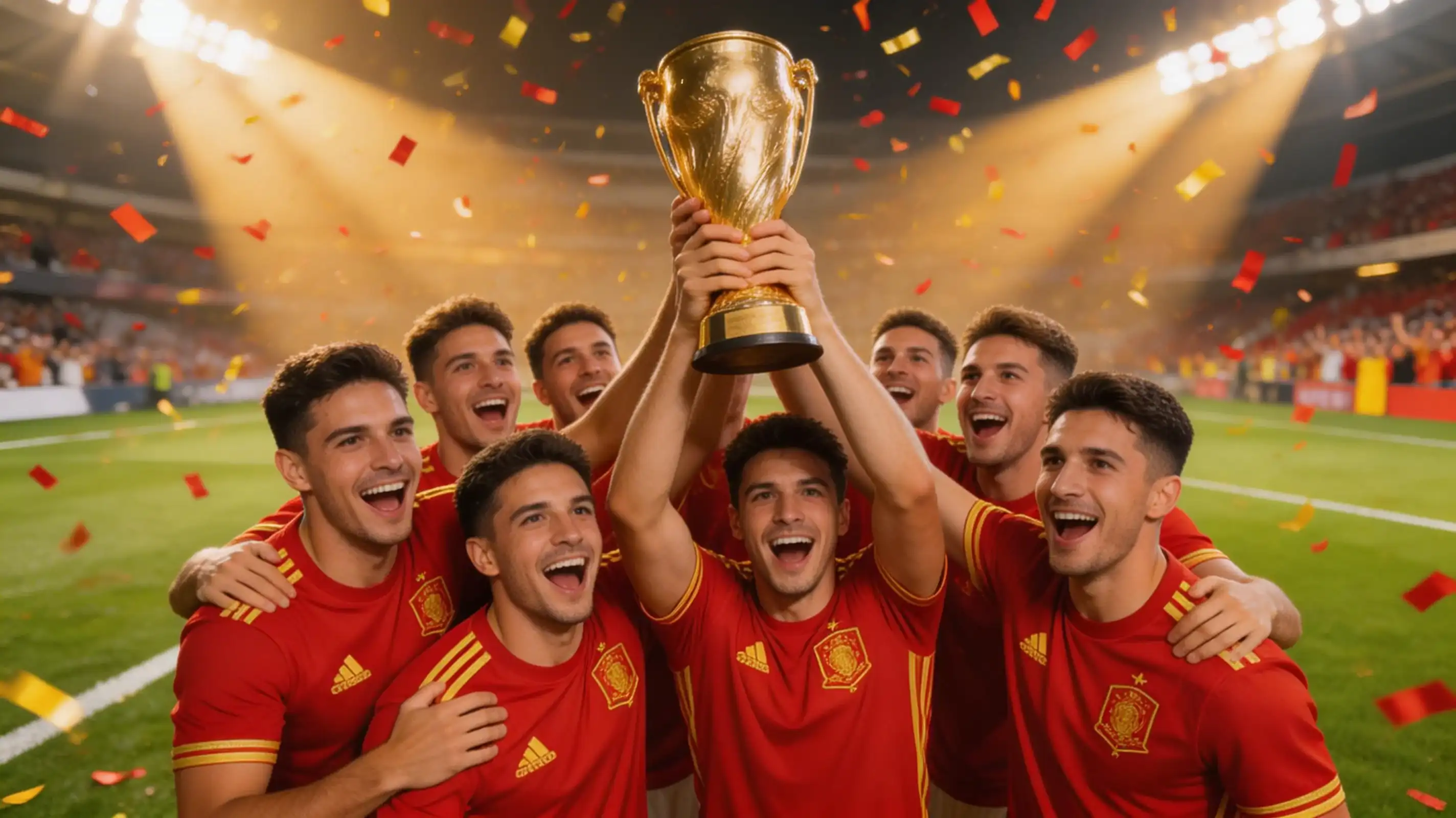 Spaniens landslag firar EM-guldet 2024 i Berlin efter finalseger mot England