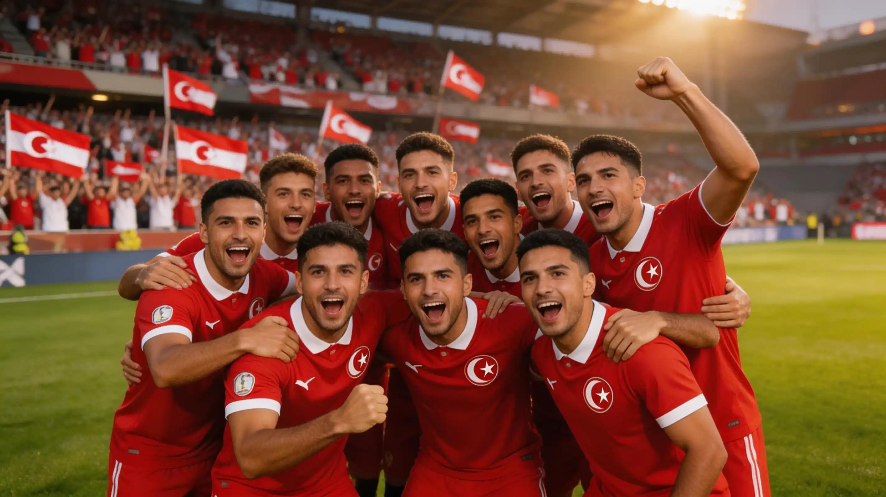 Tunisiens landslag firar efter en seger