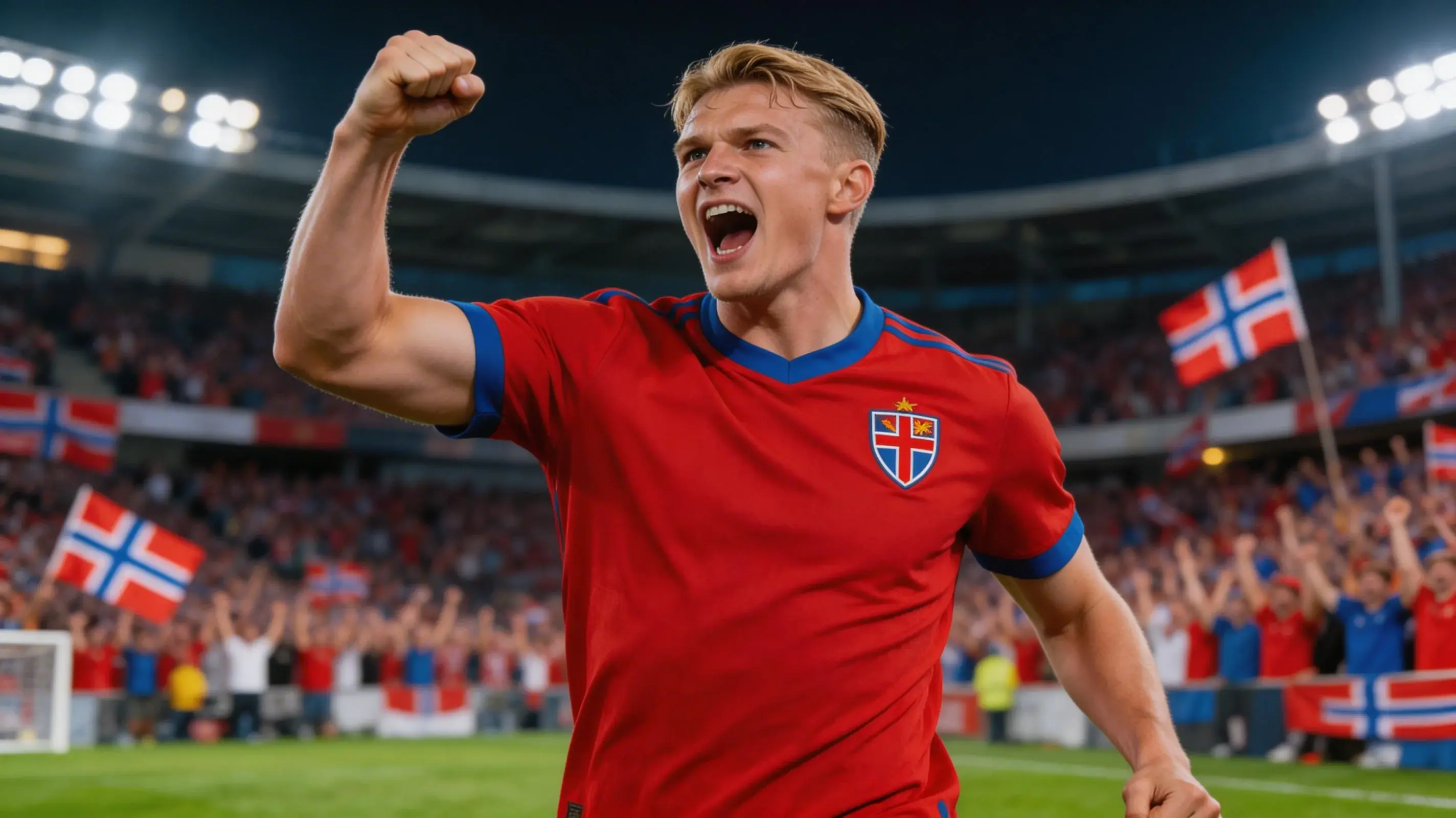 Erling Haaland firar ett mål i Norges landslagströja