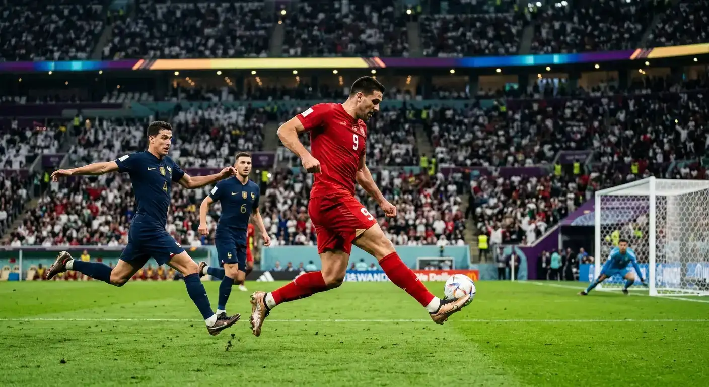 Anfallare i rött avslutar mot mål i en intensiv VM-slutspelsmatch